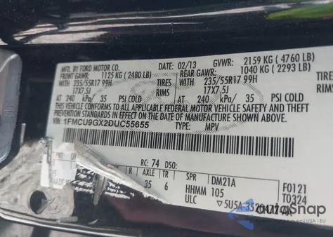 2013 Ford Escape Se из США, поврежденный, VIN 1FMCU9GX2DUC55655